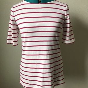 LOFT S maroon white stripe keyhole back top